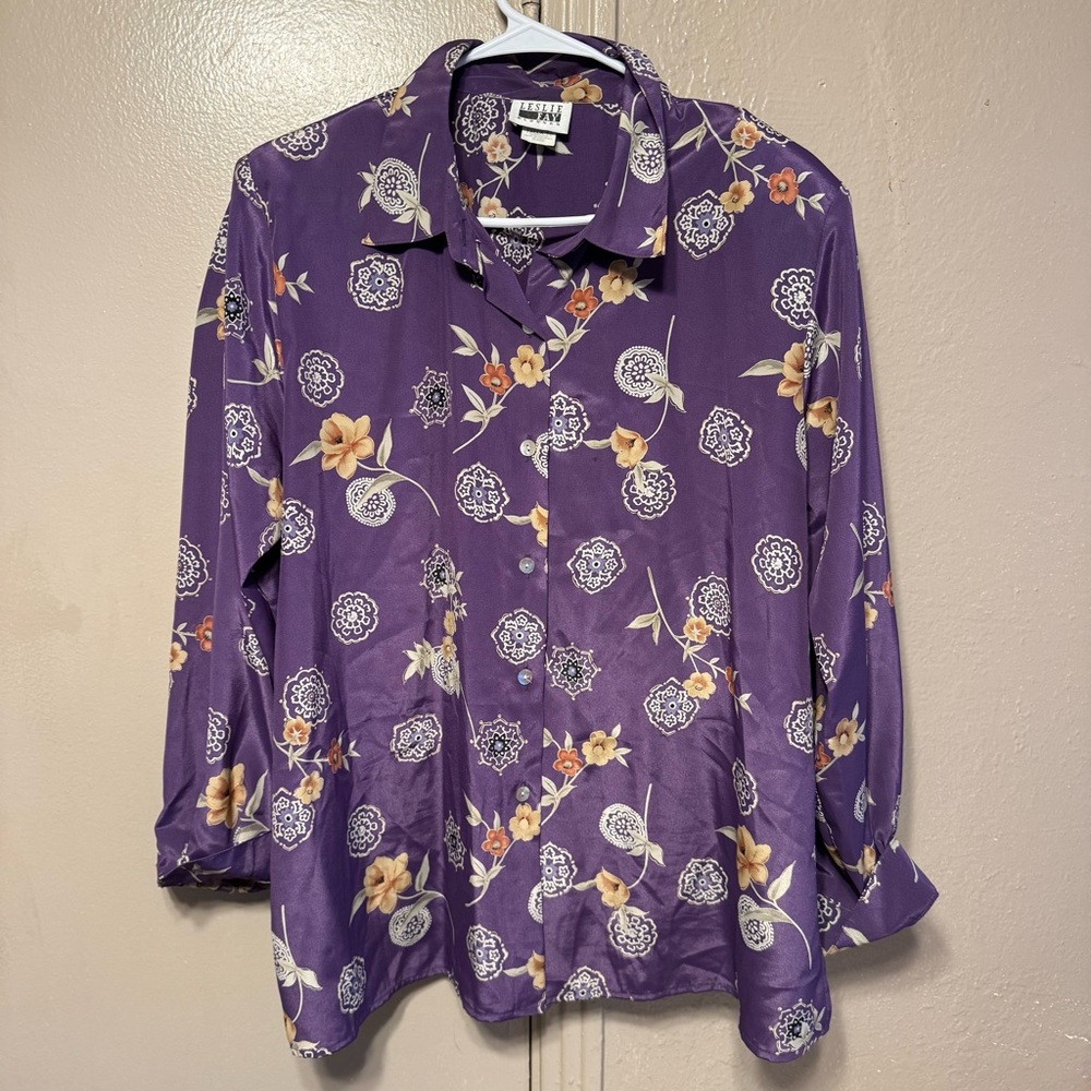 VTG 80s Powerhouse Secretary Chic Woman’s 16 Button Down Blouse Romantic